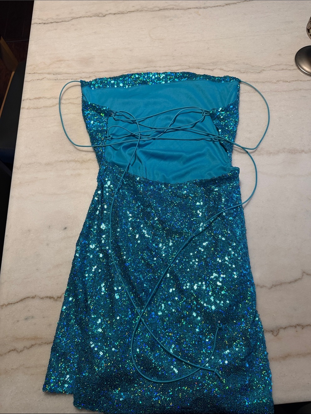 Strapless Turquoise Sequin One-Piece Dress